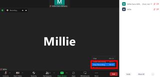 "Kaydı durdur" seçeneğinin vurgulandığı bir Zoom ekran görüntüsü