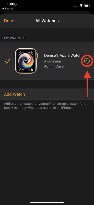 Apple Watch'ın eşleştirmesi nasıl kaldırılır - bilgi simgesine dokunun