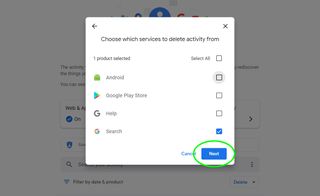 Google Arama geçmişi nasıl silinir - "Hangi hizmetlerden etkinliğin silineceğini seçin"
