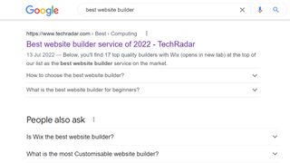 Google aramadaki en iyi web sitesi oluşturucu için TechRadar sıralamasının ekran görüntüsü