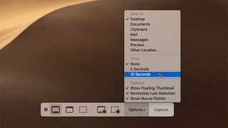 macOS Mojave'nin Ekran Görüntüleri araç çubuğu.