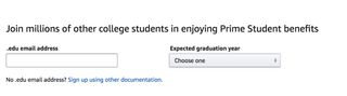 Amazon Prime Student e-posta adresi ekranı