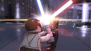 Lego Star Wars The Skywalker Saga hileleri: Lego Obiwan ve Darth Maul ışık çubuklarıyla savaşıyor