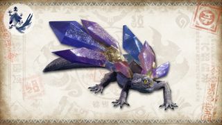 Monster Hunter Rise Rock Lizards Guide: boyalı bir arka plan üzerinde mücevherlerle bezeli bir kaya kertenkelesi