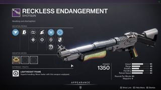 Destiny 2'nin sezonluk Ritüel Silahı Reckless Endangerment'ın görüntüsü