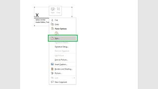 Bir Word belgesi nasıl imzalanır 7. adım: İmza satırına sağ tıklayın ve ardından İmzala'ya tıklayın