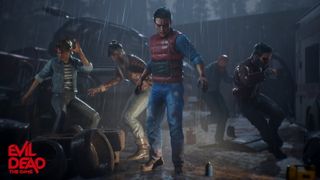 Evil Dead: The Game - Bir grup ele geçirilmiş ölü yaratık yağmurda poz veriyor