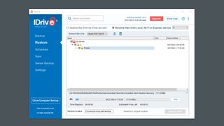 Yedeklenen dosyaları geri yükleyen IDrive'ın ekran görüntüsü