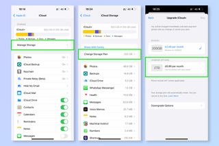 iCloud saklama alanının nasıl artırılacağını gösteren ekran görüntüleri