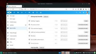 Nextcloud'un yönetim arayüzündeki ek uygulamalar listesinin ekran görüntüsü