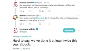 Innocent Smoothies'ten Twitter'da komik bir etkileşim