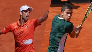 2022 Madrid Açık tenis turnuvasında Novak Djokovic ve Carlos Alcaraz'ın birleşik görüntüsü