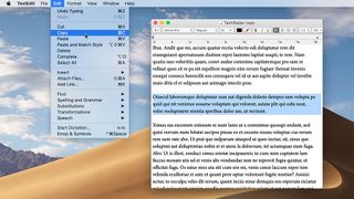 macOS'un Düzen menüsündeki Kes, Kopyala ve Yapıştır komutları.