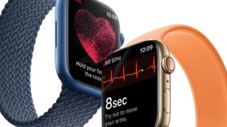 Turuncu ve mavi renk şemalarında Apple Watch 7